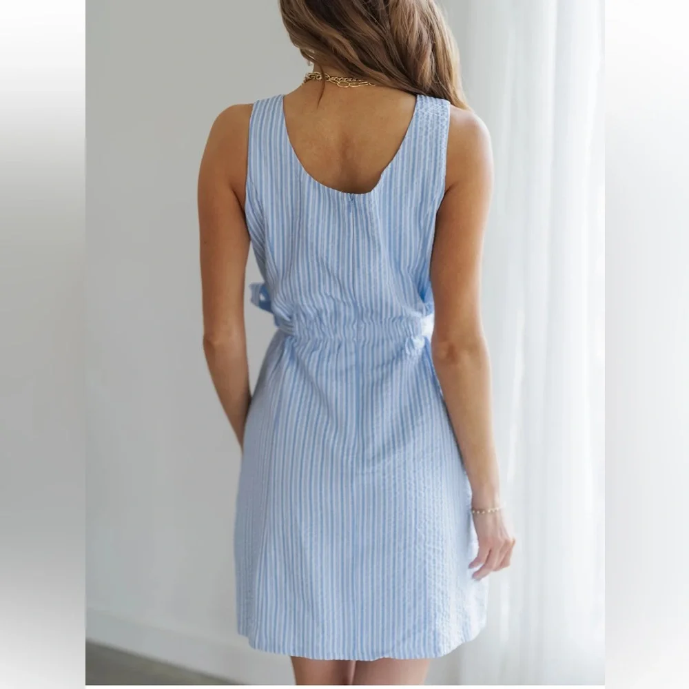Landry Kate / GILLI Monroe Mini Dress Blue & White Striped Side Bow Ties Large - Picture 4 of 16
